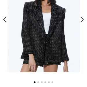 Alice + Olivia Black Tweed Blazer wool size 2 Shan chain blazer